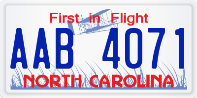 NC license plate AAB4071