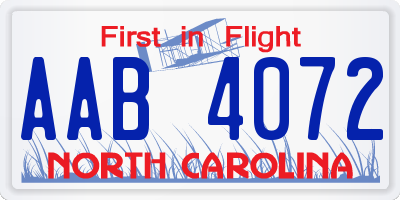 NC license plate AAB4072