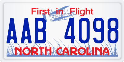 NC license plate AAB4098