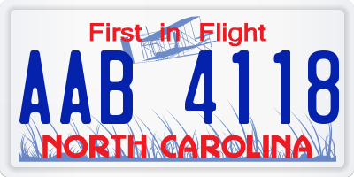 NC license plate AAB4118