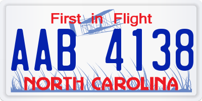 NC license plate AAB4138