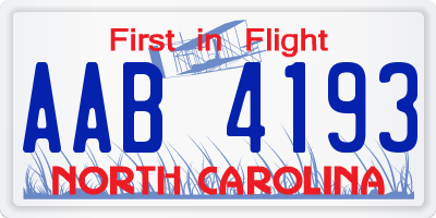 NC license plate AAB4193
