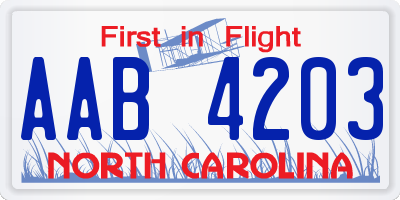 NC license plate AAB4203
