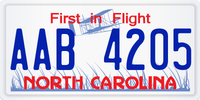 NC license plate AAB4205
