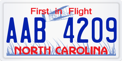 NC license plate AAB4209