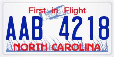 NC license plate AAB4218