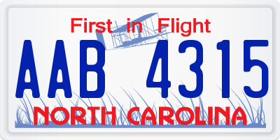 NC license plate AAB4315