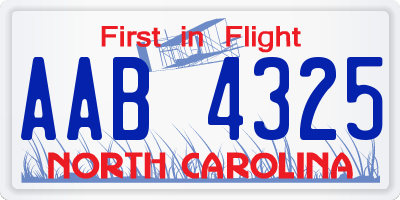 NC license plate AAB4325