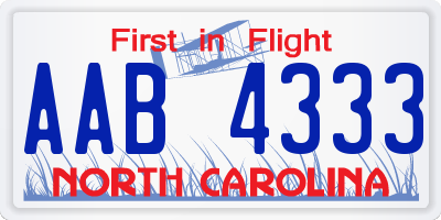 NC license plate AAB4333