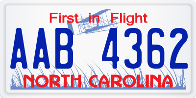 NC license plate AAB4362