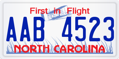 NC license plate AAB4523