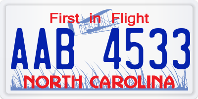 NC license plate AAB4533