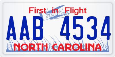 NC license plate AAB4534