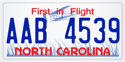 NC license plate AAB4539