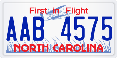 NC license plate AAB4575