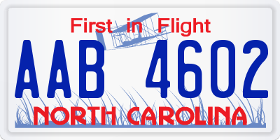 NC license plate AAB4602