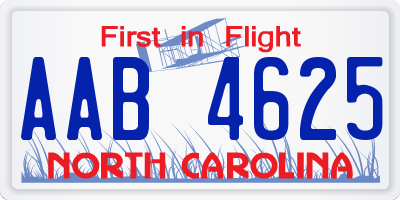 NC license plate AAB4625