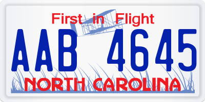 NC license plate AAB4645
