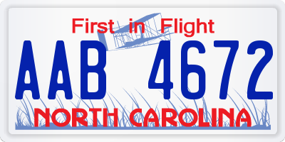 NC license plate AAB4672