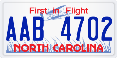 NC license plate AAB4702