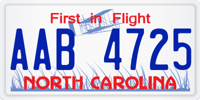 NC license plate AAB4725
