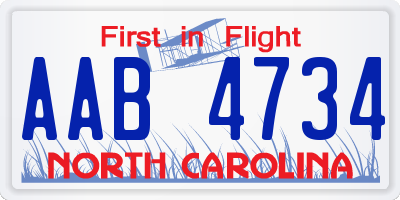 NC license plate AAB4734