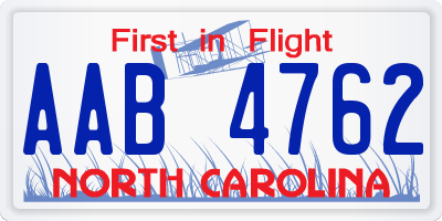 NC license plate AAB4762