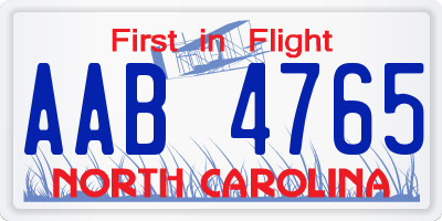 NC license plate AAB4765