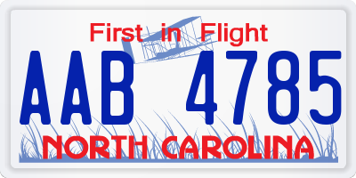 NC license plate AAB4785