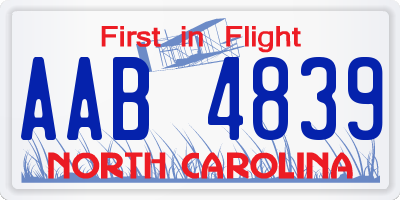 NC license plate AAB4839