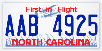 NC license plate AAB4925