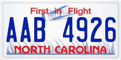 NC license plate AAB4926