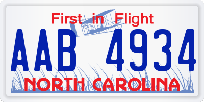 NC license plate AAB4934