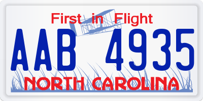 NC license plate AAB4935