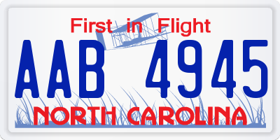 NC license plate AAB4945