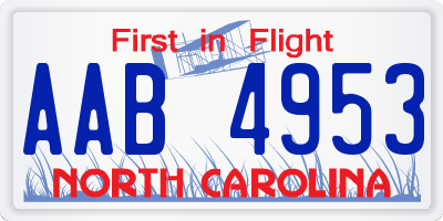 NC license plate AAB4953