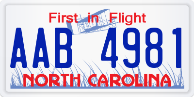 NC license plate AAB4981