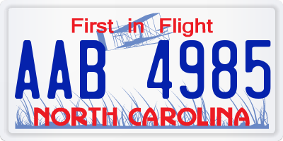 NC license plate AAB4985