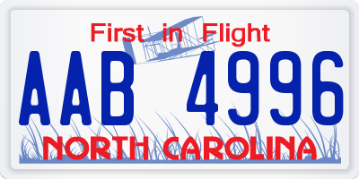 NC license plate AAB4996