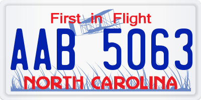 NC license plate AAB5063