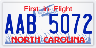 NC license plate AAB5072