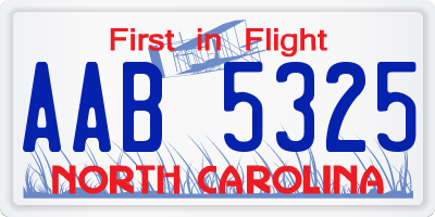 NC license plate AAB5325