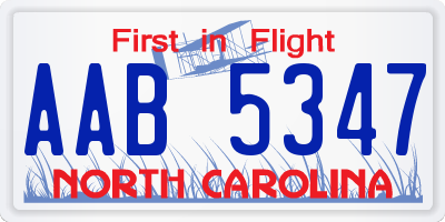 NC license plate AAB5347