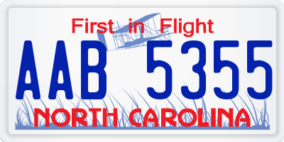 NC license plate AAB5355