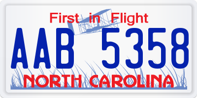 NC license plate AAB5358