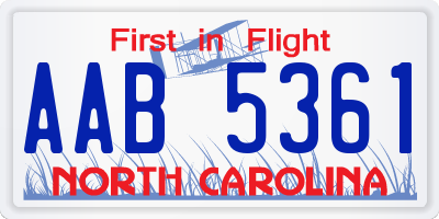 NC license plate AAB5361