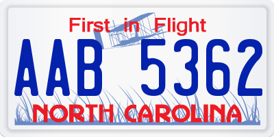 NC license plate AAB5362