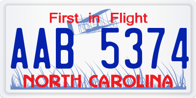 NC license plate AAB5374