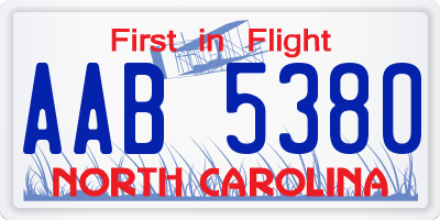 NC license plate AAB5380