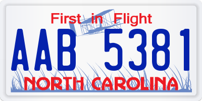 NC license plate AAB5381